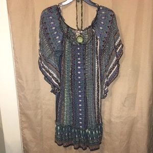 Love 21 blue/green batwing printed dress